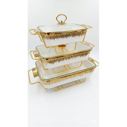 Fancy buffet Sets With Golden Burner Stands 3 pcs Sets - Crockery - Best Price in Pakistan - HitShop.pk